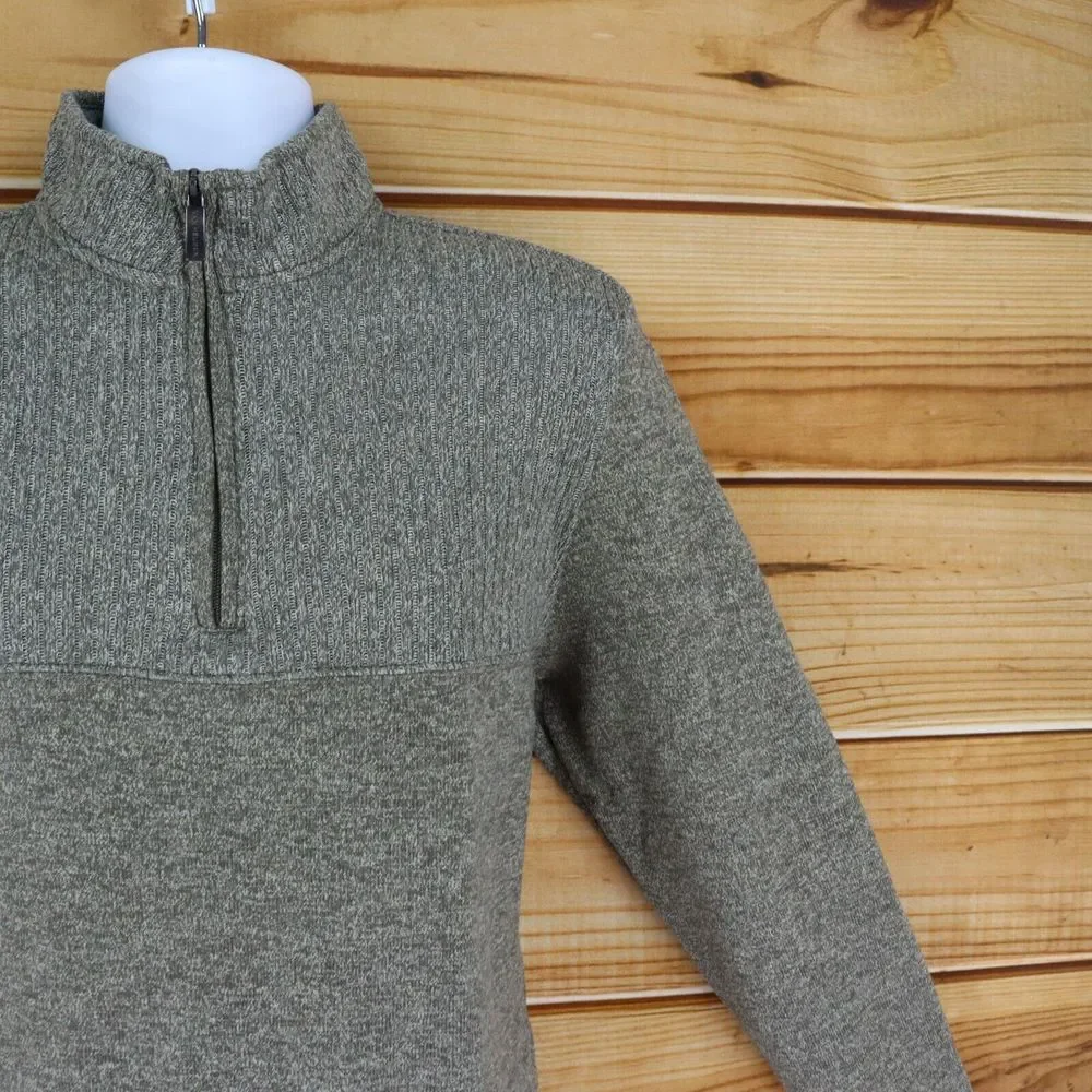 Van Heusen Flex Pullover Sweater 1/4 Zip Mock Neck Mens‎ L Brown Heathered Soft